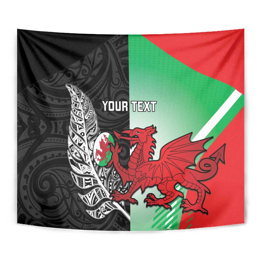 New Zealand and Wales Rugby Custom Tapestry Aotearoa All Black Combine Welsh Dragon - Polynesian Pride