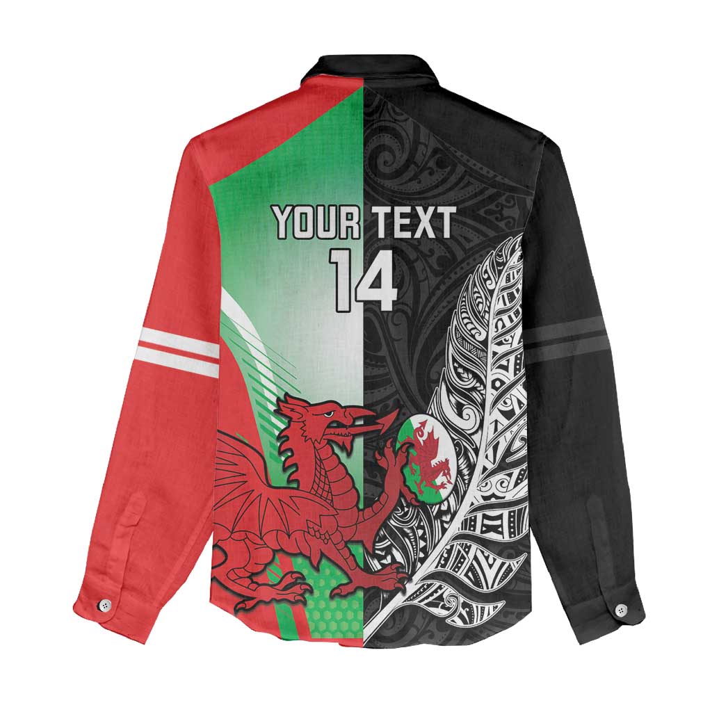 New Zealand and Wales Rugby Custom Women Casual Shirt Aotearoa All Black Combine Welsh Dragon - Polynesian Pride