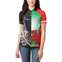 New Zealand and Wales Rugby Custom Women Polo Shirt Aotearoa All Black Combine Welsh Dragon - Polynesian Pride