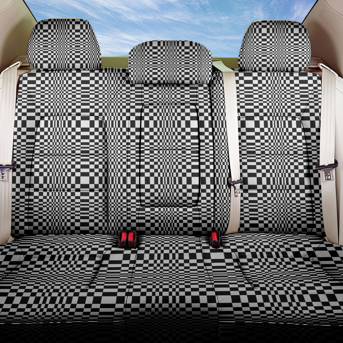 Black White Filipino Binakol Motifs Back Car Seat Cover Mabuhay Philippines Festival Kusikus Pattern LT14 One Size Black - Polynesian Pride
