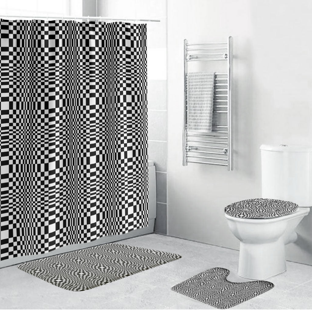 Black White Filipino Binakol Motifs Bathroom Set Mabuhay Philippines Festival Kusikus Pattern LT14 Bathroom Set (4 pcs) Black - Polynesian Pride