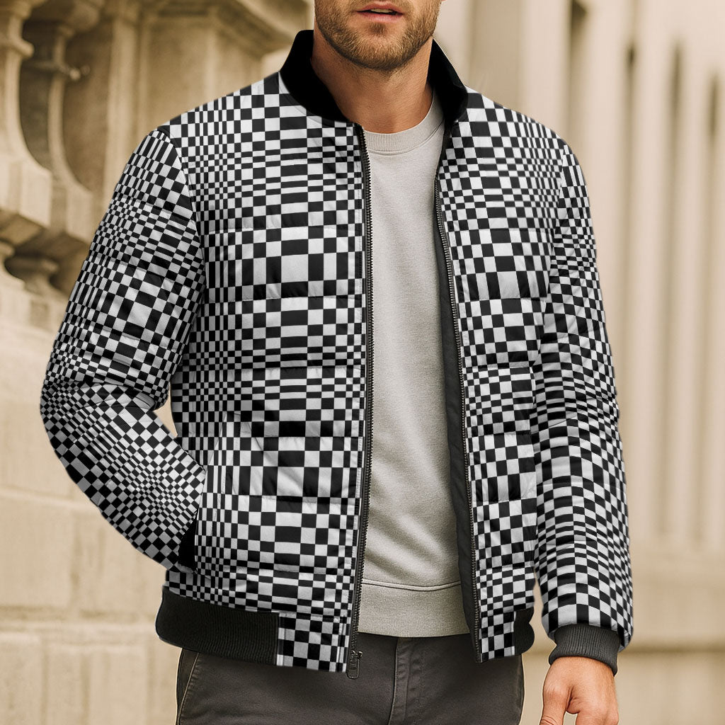 Black White Filipino Binakol Motifs Bomber Puffer Jacket Mabuhay Philippines Festival Kusikus Pattern LT14 - Polynesian Pride