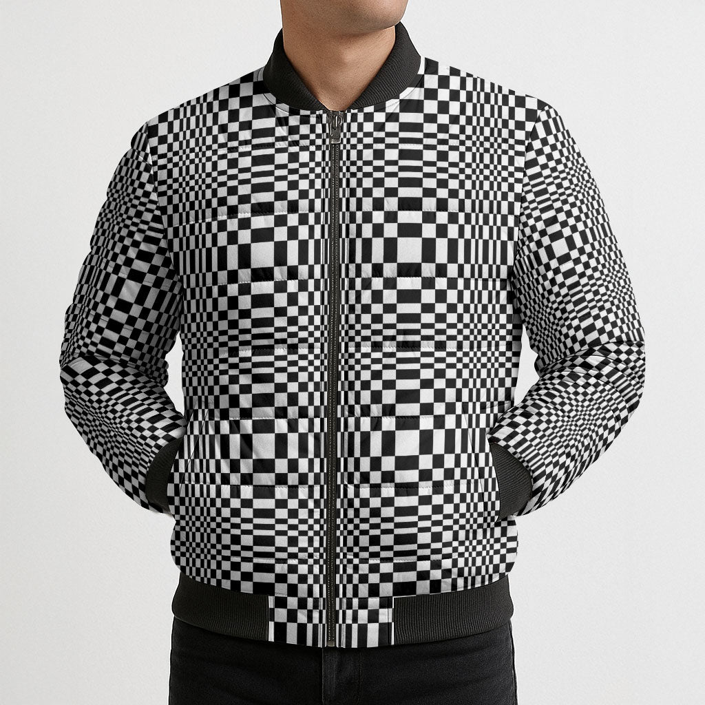 Black White Filipino Binakol Motifs Bomber Puffer Jacket Mabuhay Philippines Festival Kusikus Pattern LT14 - Polynesian Pride