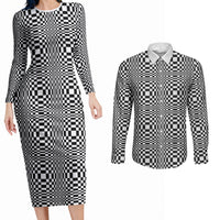 Black White Filipino Binakol Motifs Couples Matching Long Sleeve Bodycon Dress and Long Sleeve Button Shirt Mabuhay Philippines Festival Kusikus Pattern LT14 Black - Polynesian Pride
