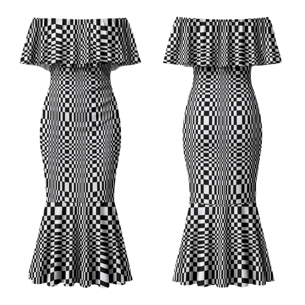 Black White Filipino Binakol Motifs Couples Matching Mermaid Dress and Long Sleeve Button Shirt Mabuhay Philippines Festival Kusikus Pattern LT14 - Polynesian Pride
