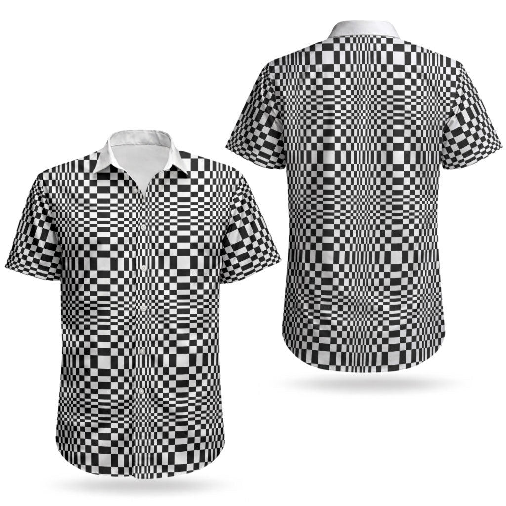 Black White Filipino Binakol Motifs Couples Matching Off Shoulder Short Dress and Hawaiian Shirt Mabuhay Philippines Festival Kusikus Pattern LT14 - Polynesian Pride