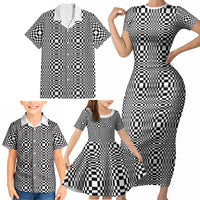 Black White Filipino Binakol Motifs Family Matching Short Sleeve Bodycon Dress and Hawaiian Shirt Mabuhay Philippines Festival Kusikus Pattern LT14 - Polynesian Pride