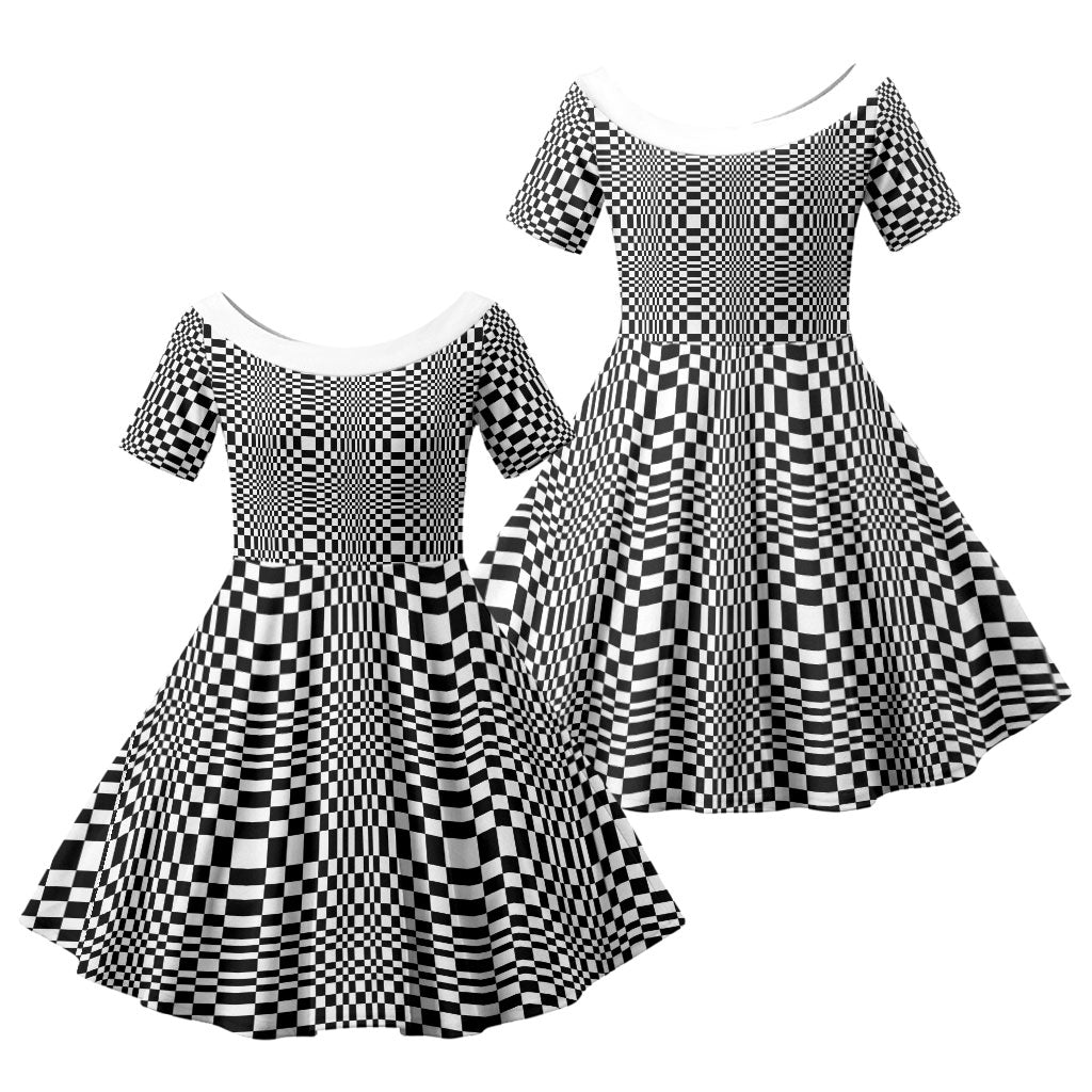 Black White Filipino Binakol Motifs Family Matching Short Sleeve Bodycon Dress and Hawaiian Shirt Mabuhay Philippines Festival Kusikus Pattern LT14 Daughter's Dress Black - Polynesian Pride