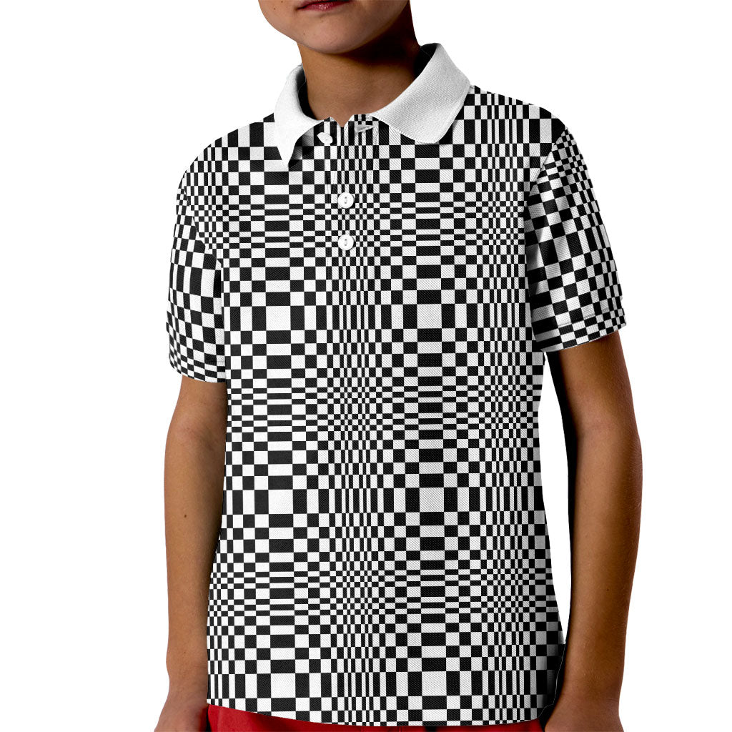 Black White Filipino Binakol Motifs Kid Polo Shirt Mabuhay Philippines Festival Kusikus Pattern LT14 Kid Black - Polynesian Pride