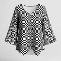 Black White Filipino Binakol Motifs Kimono Sleeve Blouse Mabuhay Philippines Festival Kusikus Pattern LT14 Female Black - Polynesian Pride