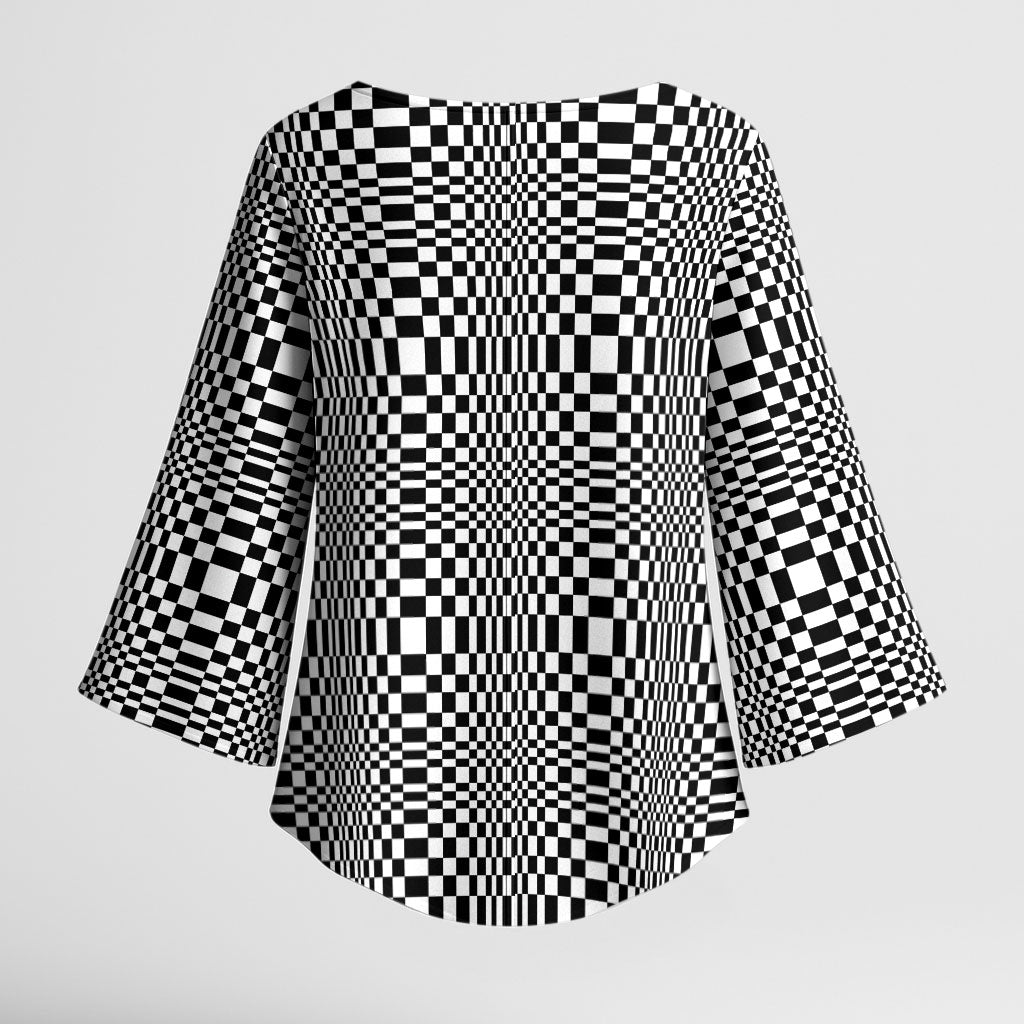 Black White Filipino Binakol Motifs Kimono Sleeve Blouse Mabuhay Philippines Festival Kusikus Pattern LT14 - Polynesian Pride