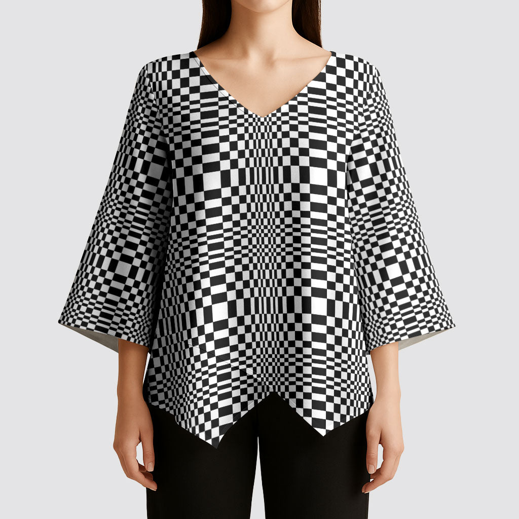 Black White Filipino Binakol Motifs Kimono Sleeve Blouse Mabuhay Philippines Festival Kusikus Pattern LT14 - Polynesian Pride