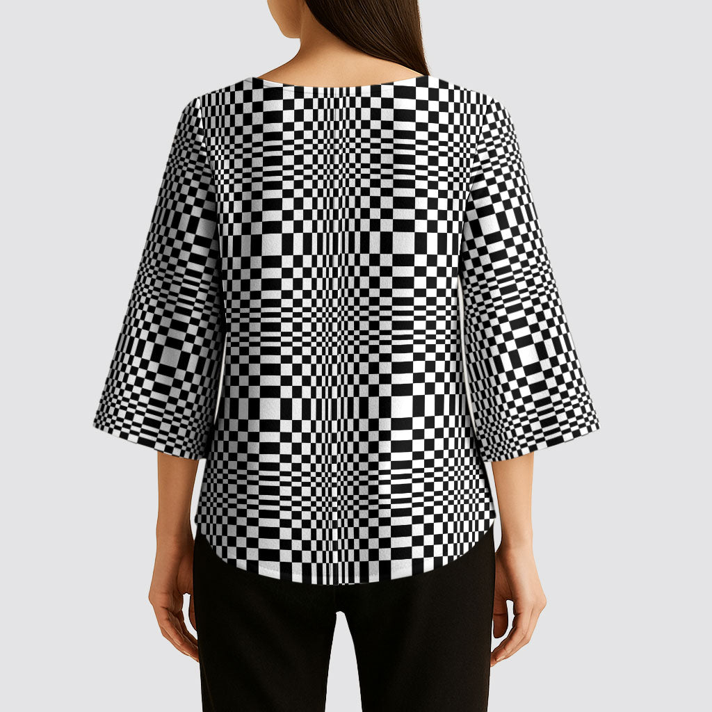 Black White Filipino Binakol Motifs Kimono Sleeve Blouse Mabuhay Philippines Festival Kusikus Pattern LT14 - Polynesian Pride