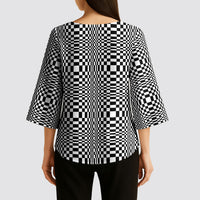 Black White Filipino Binakol Motifs Kimono Sleeve Blouse Mabuhay Philippines Festival Kusikus Pattern LT14 - Polynesian Pride