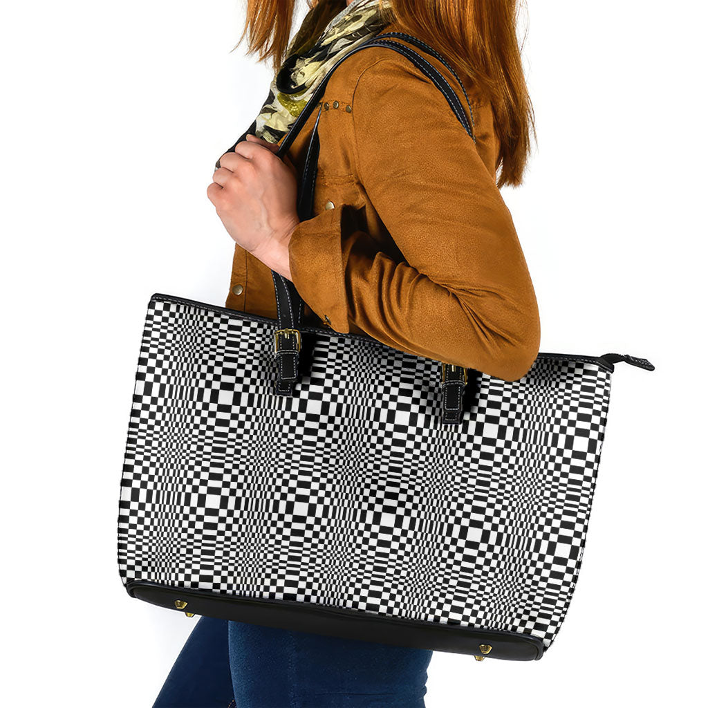 Black White Filipino Binakol Motifs Leather Tote Bag Mabuhay Philippines Festival Kusikus Pattern LT14 Black - Polynesian Pride