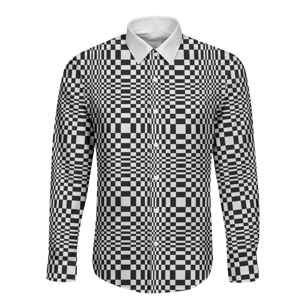 Black White Filipino Binakol Motifs Long Sleeve Button Shirt Mabuhay Philippines Festival Kusikus Pattern LT14 Unisex Black - Polynesian Pride