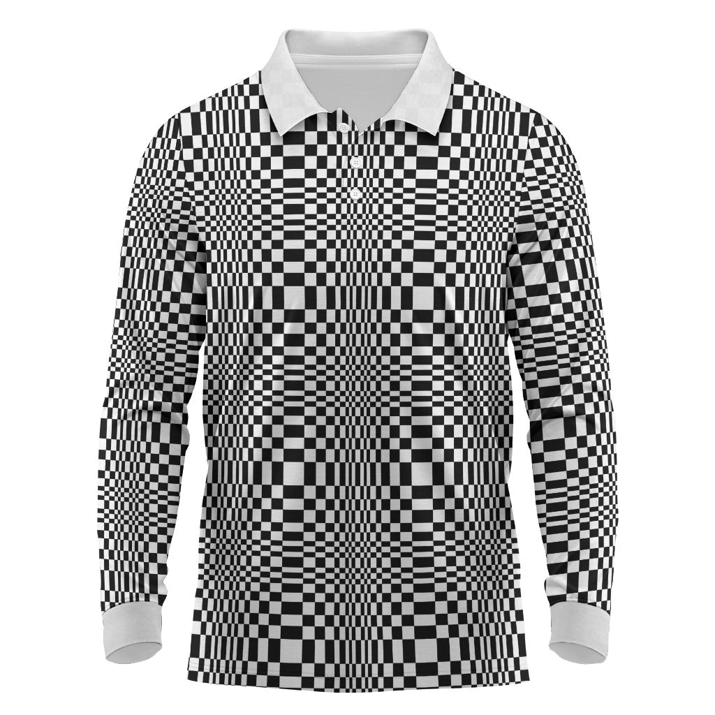 Black White Filipino Binakol Motifs Long Sleeve Polo Shirt Mabuhay Philippines Festival Kusikus Pattern LT14 Black - Polynesian Pride