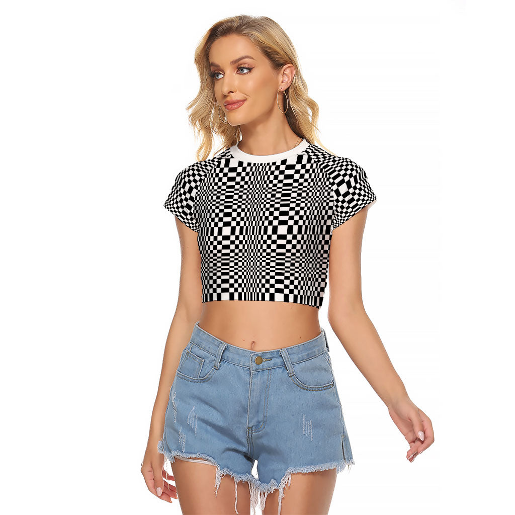 Black White Filipino Binakol Motifs Raglan Cropped T Shirt Mabuhay Philippines Festival Kusikus Pattern LT14 Female Black - Polynesian Pride