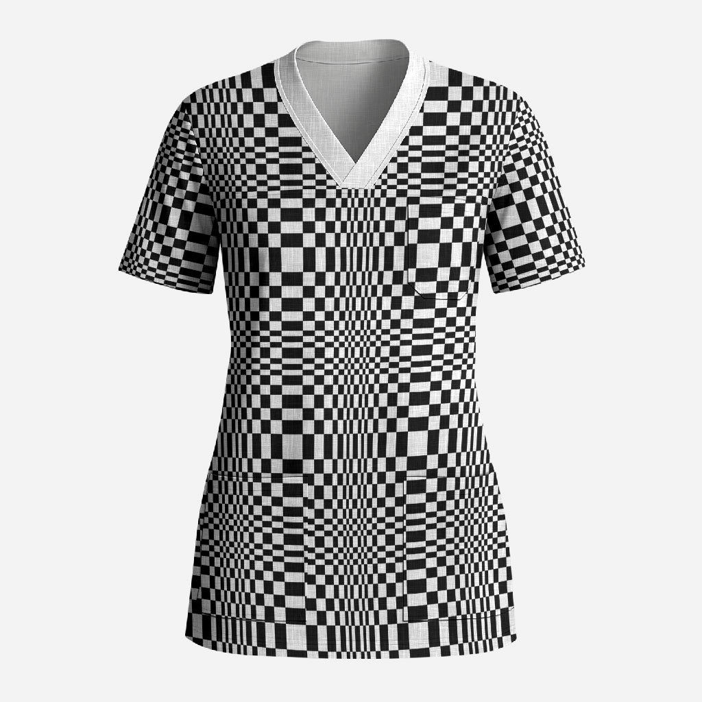 Black White Filipino Binakol Motifs Scrub Top Mabuhay Philippines Festival Kusikus Pattern LT14 Adult Black - Polynesian Pride