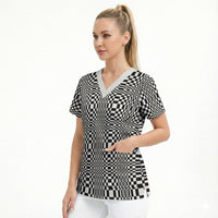 Black White Filipino Binakol Motifs Scrub Top Mabuhay Philippines Festival Kusikus Pattern LT14 - Polynesian Pride