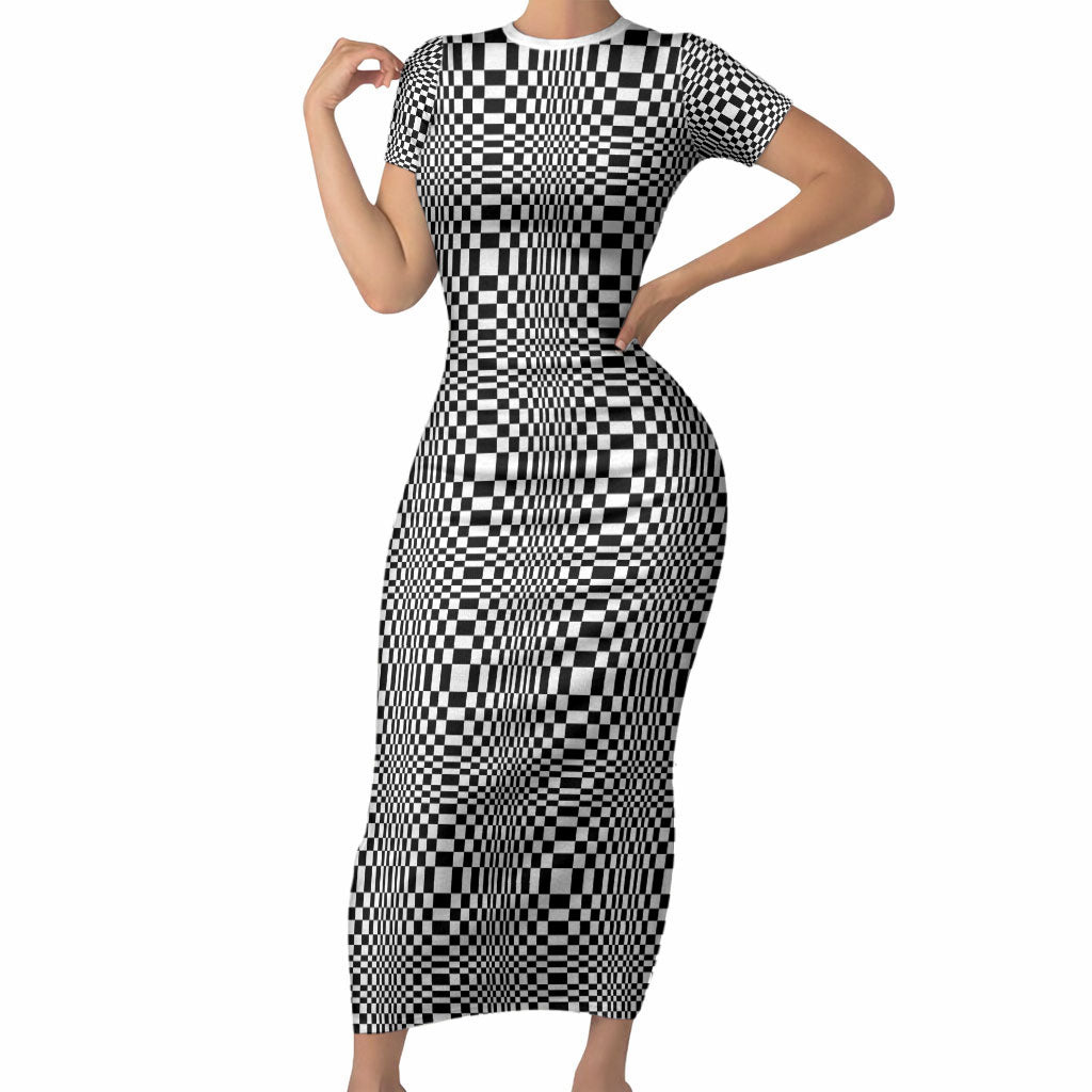 Black White Filipino Binakol Motifs Short Sleeve Bodycon Dress Mabuhay Philippines Festival Kusikus Pattern