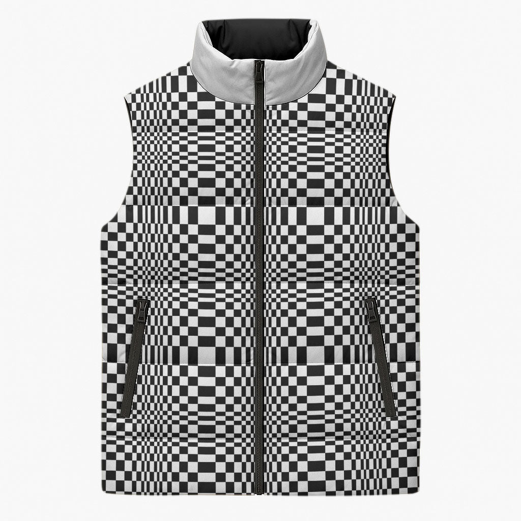 Black White Filipino Binakol Motifs Sleeveless Puffer Jacket Mabuhay Philippines Festival Kusikus Pattern