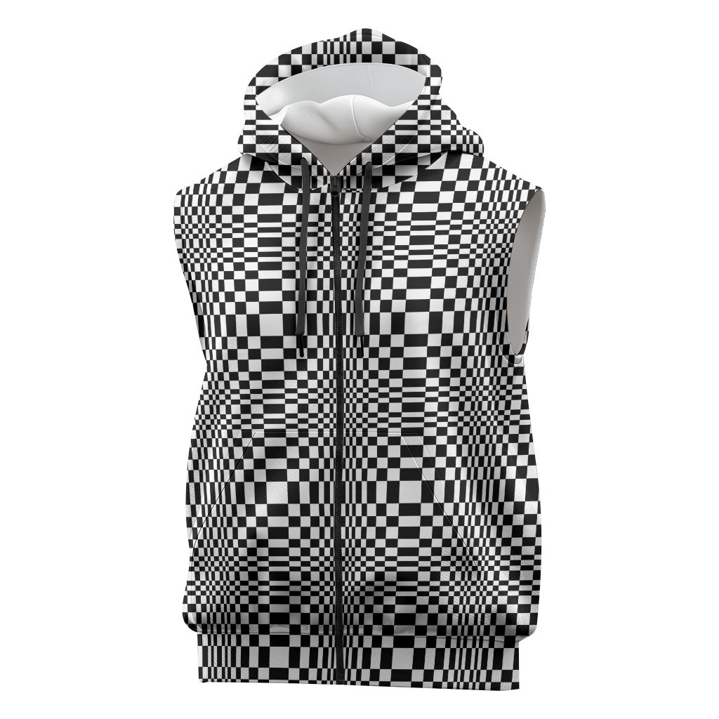 Black White Filipino Binakol Motifs Sleeveless Zip Hoodie Mabuhay Philippines Festival Kusikus Pattern LT14 Black - Polynesian Pride