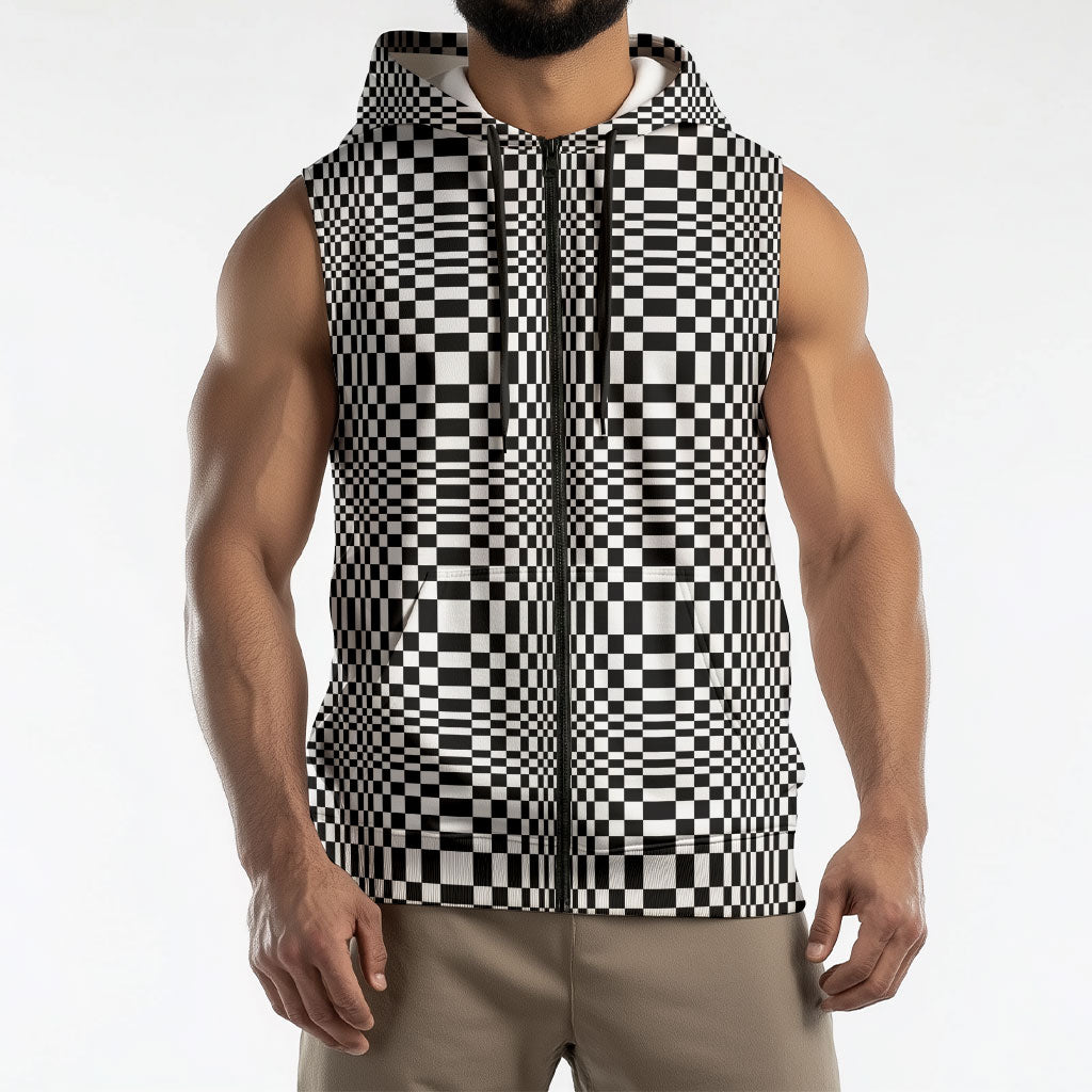 Black White Filipino Binakol Motifs Sleeveless Zip Hoodie Mabuhay Philippines Festival Kusikus Pattern LT14 - Polynesian Pride