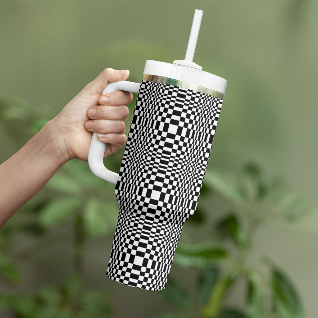 Black White Filipino Binakol Motifs Tumbler With Handle Mabuhay Philippines Festival Kusikus Pattern LT14 - Polynesian Pride
