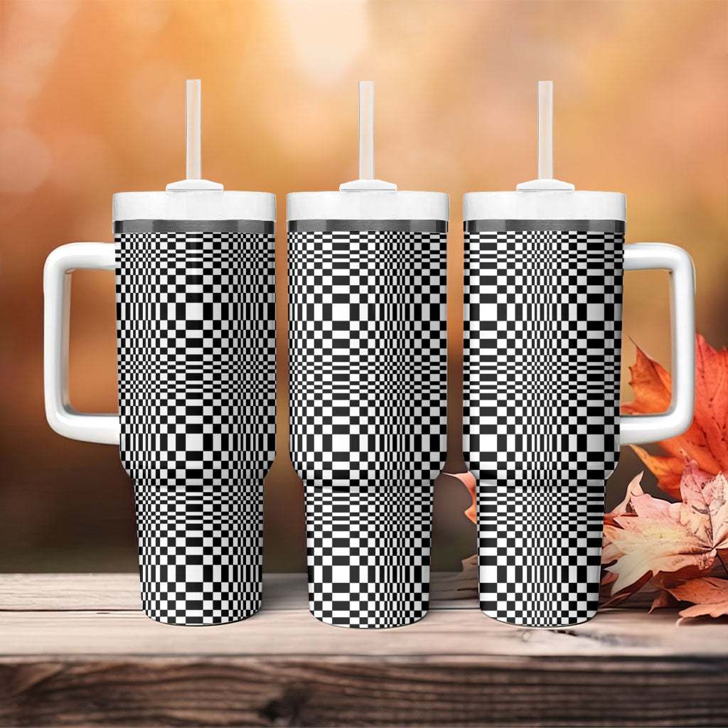 Black White Filipino Binakol Motifs Tumbler With Handle Mabuhay Philippines Festival Kusikus Pattern LT14 - Polynesian Pride