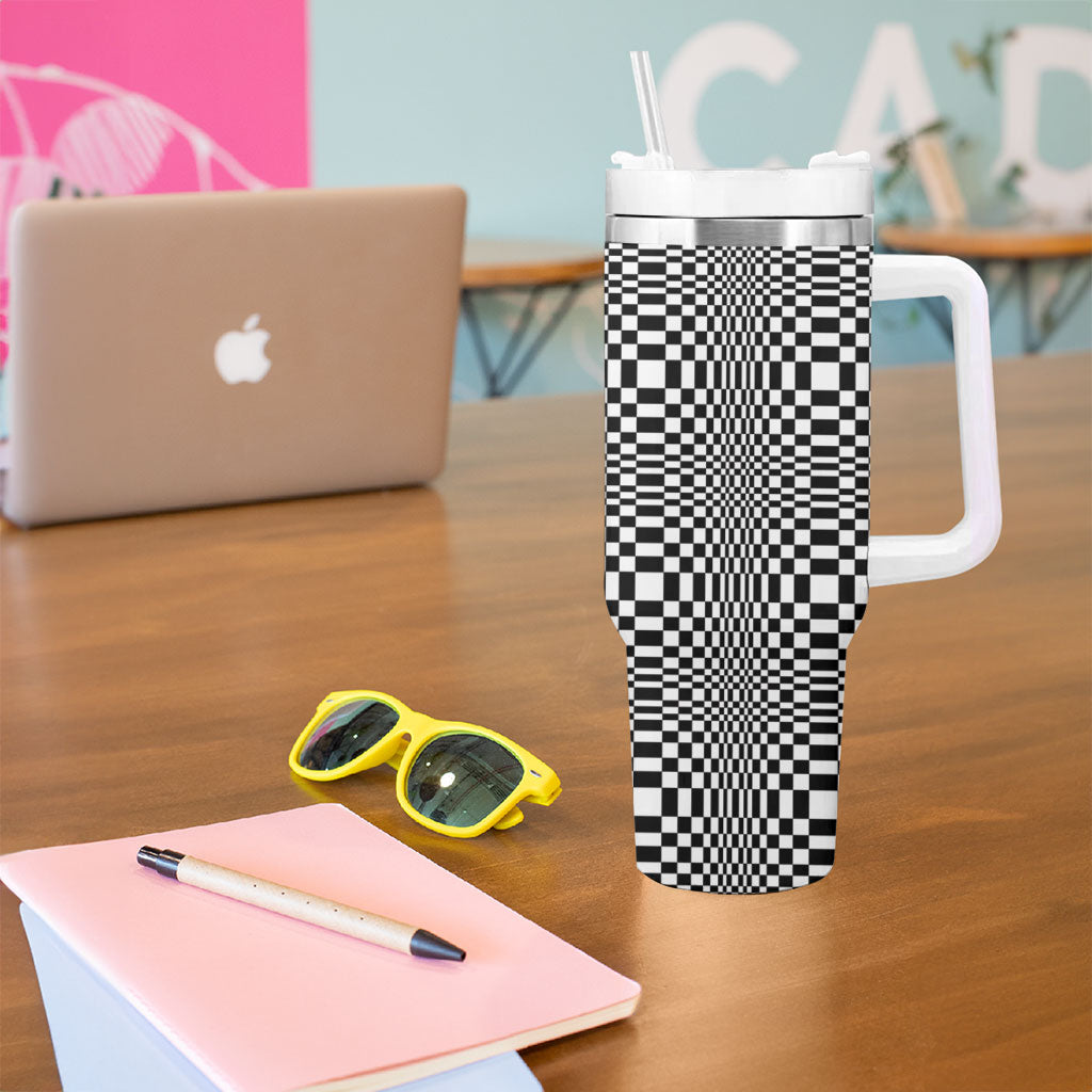 Black White Filipino Binakol Motifs Tumbler With Handle Mabuhay Philippines Festival Kusikus Pattern LT14 - Polynesian Pride