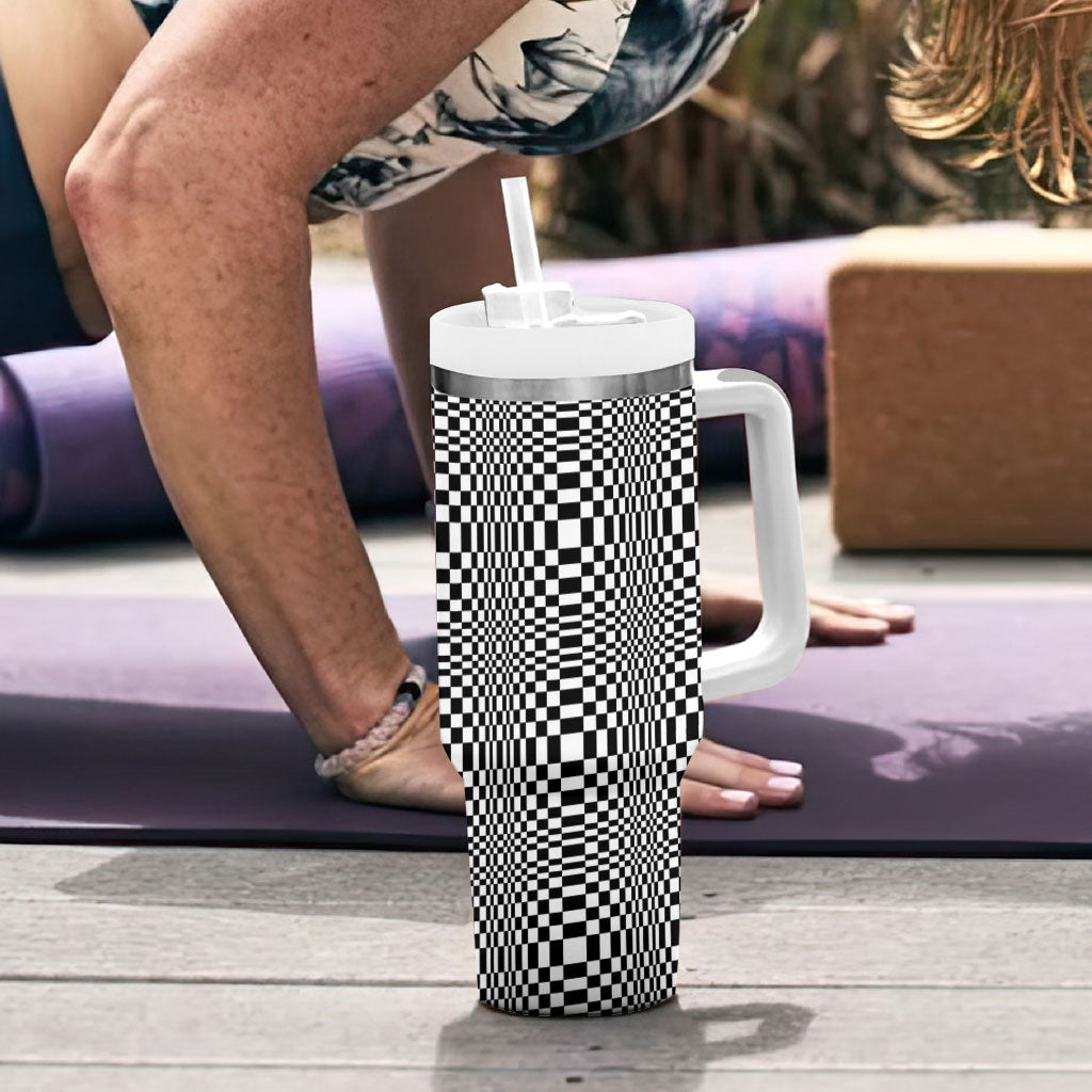 Black White Filipino Binakol Motifs Tumbler With Handle Mabuhay Philippines Festival Kusikus Pattern LT14 - Polynesian Pride