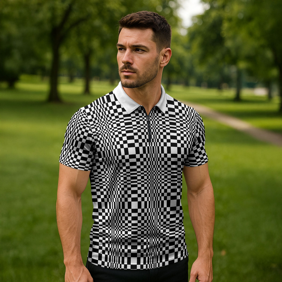 Black White Filipino Binakol Motifs Zipper Polo Shirt Mabuhay Philippines Festival Kusikus Pattern LT14 - Polynesian Pride