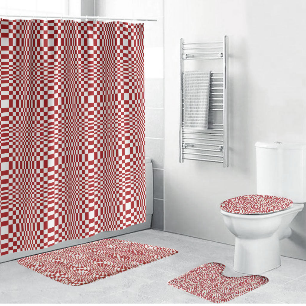 Red White Filipino Binakol Motifs Bathroom Set Mabuhay Philippines Festival Kusikus Pattern LT14 Bathroom Set (4 pcs) Red - Polynesian Pride