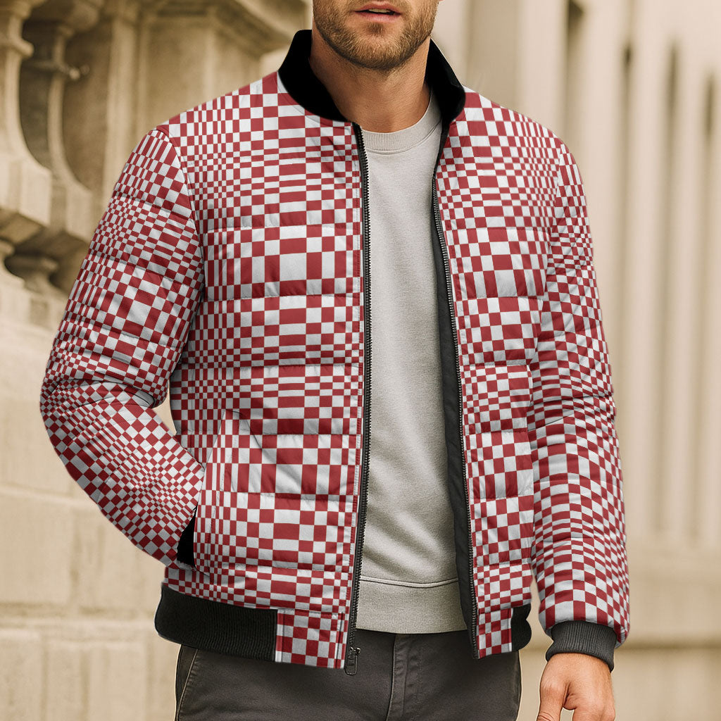 Red White Filipino Binakol Motifs Bomber Puffer Jacket Mabuhay Philippines Festival Kusikus Pattern LT14 - Polynesian Pride