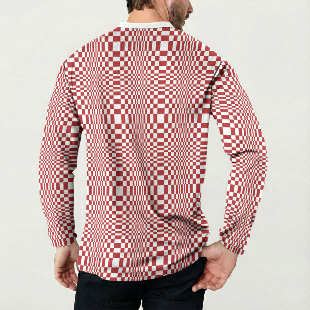 Red White Filipino Binakol Motifs Button Sweatshirt Mabuhay Philippines Festival Kusikus Pattern LT14 - Polynesian Pride