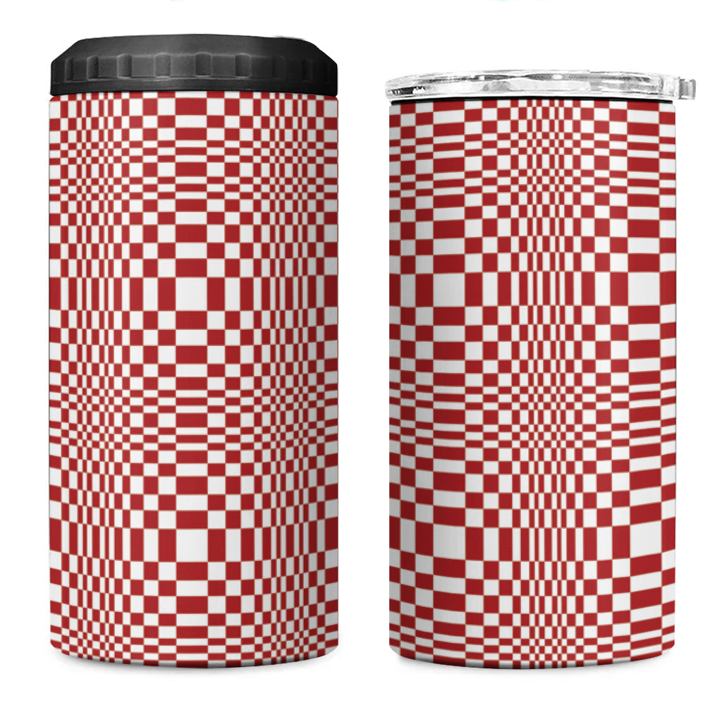 Red White Filipino Binakol Motifs 4 in 1 Can Cooler Tumbler Mabuhay Philippines Festival Kusikus Pattern