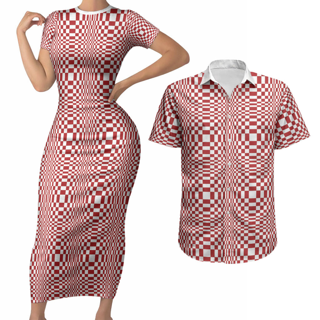 Red White Filipino Binakol Motifs Couples Matching Short Sleeve Bodycon Dress and Hawaiian Shirt Mabuhay Philippines Festival Kusikus Pattern LT14 Red - Polynesian Pride