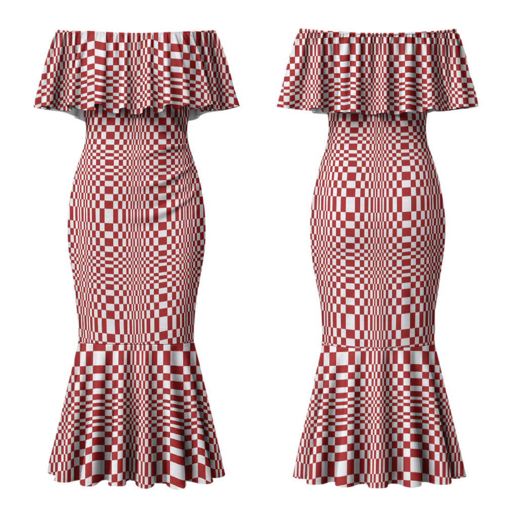 Red White Filipino Binakol Motifs Family Matching Mermaid Dress and Hawaiian Shirt Mabuhay Philippines Festival Kusikus Pattern LT14 Mom's Dress Red - Polynesian Pride