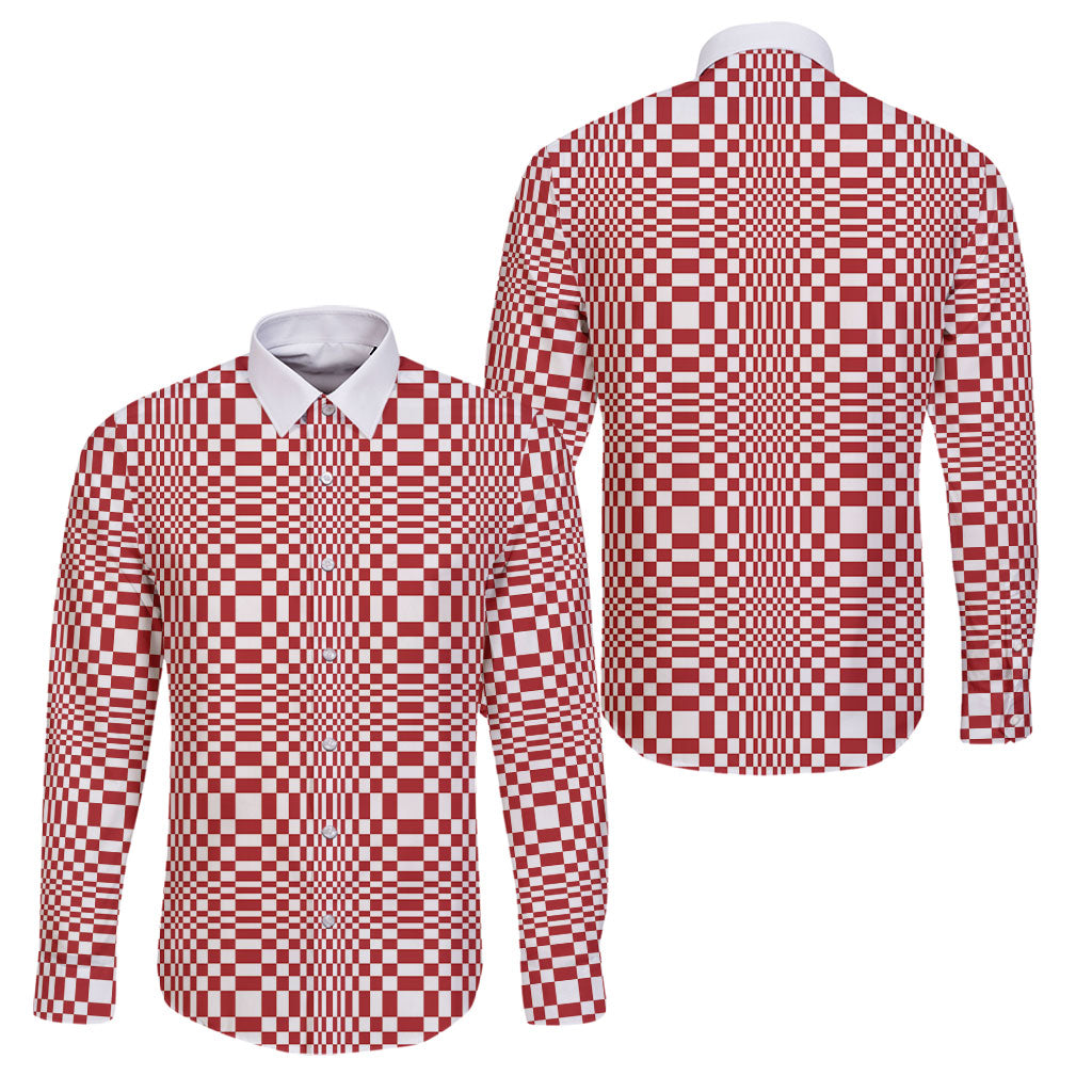 Red White Filipino Binakol Motifs Family Matching Mermaid Dress and Hawaiian Shirt Mabuhay Philippines Festival Kusikus Pattern LT14 Dad's Shirt - Long Sleeve Red - Polynesian Pride