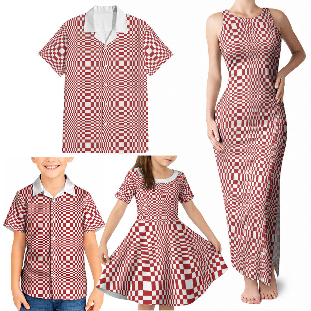 Red White Filipino Binakol Motifs Family Matching Tank Maxi Dress and Hawaiian Shirt Mabuhay Philippines Festival Kusikus Pattern LT14 - Polynesian Pride