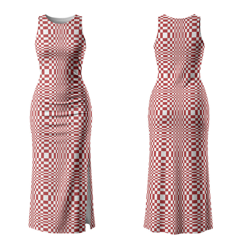 Red White Filipino Binakol Motifs Family Matching Tank Maxi Dress and Hawaiian Shirt Mabuhay Philippines Festival Kusikus Pattern LT14 Mom's Dress Red - Polynesian Pride