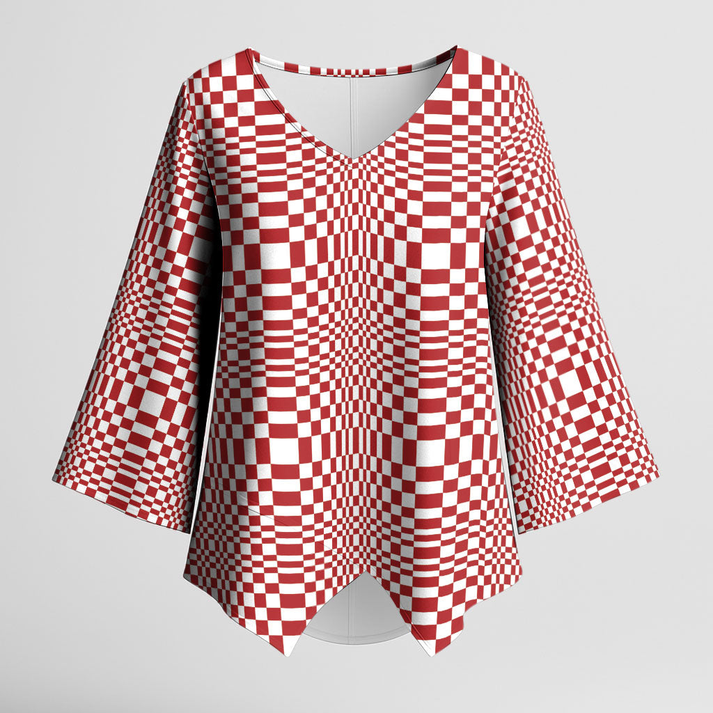 Red White Filipino Binakol Motifs Kimono Sleeve Blouse Mabuhay Philippines Festival Kusikus Pattern LT14 Female Red - Polynesian Pride