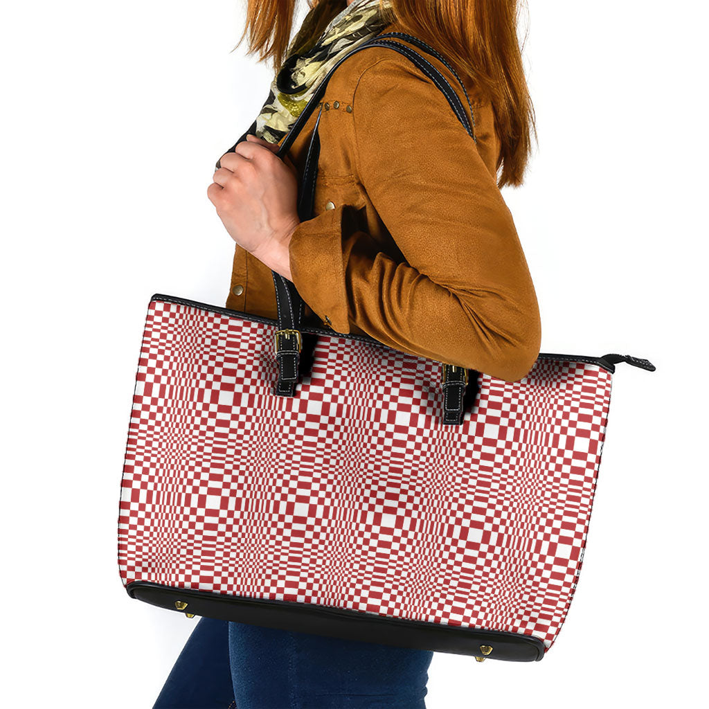 Red White Filipino Binakol Motifs Leather Tote Bag Mabuhay Philippines Festival Kusikus Pattern LT14 Red - Polynesian Pride