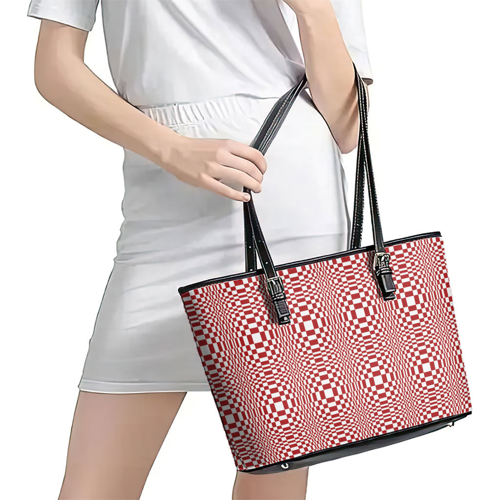 Red White Filipino Binakol Motifs Leather Tote Bag Mabuhay Philippines Festival Kusikus Pattern LT14 - Polynesian Pride