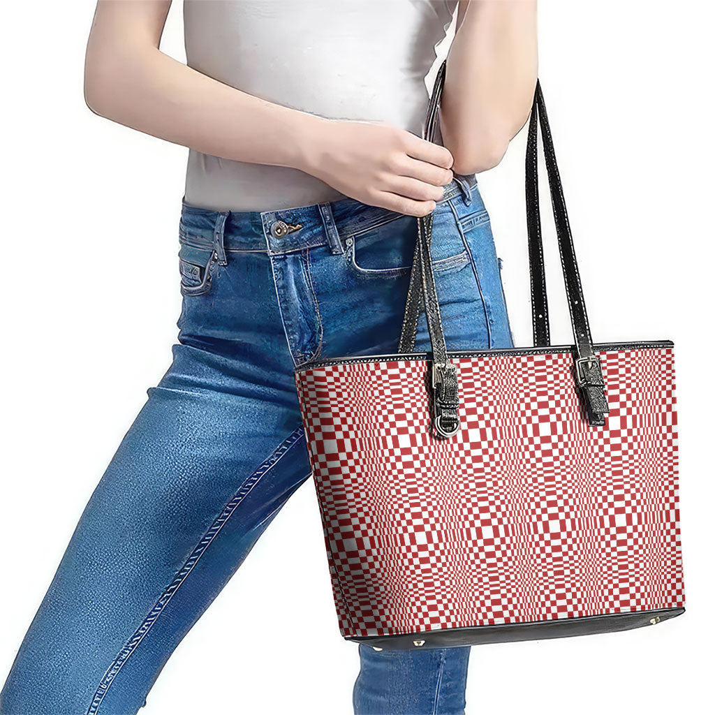 Red White Filipino Binakol Motifs Leather Tote Bag Mabuhay Philippines Festival Kusikus Pattern LT14 - Polynesian Pride