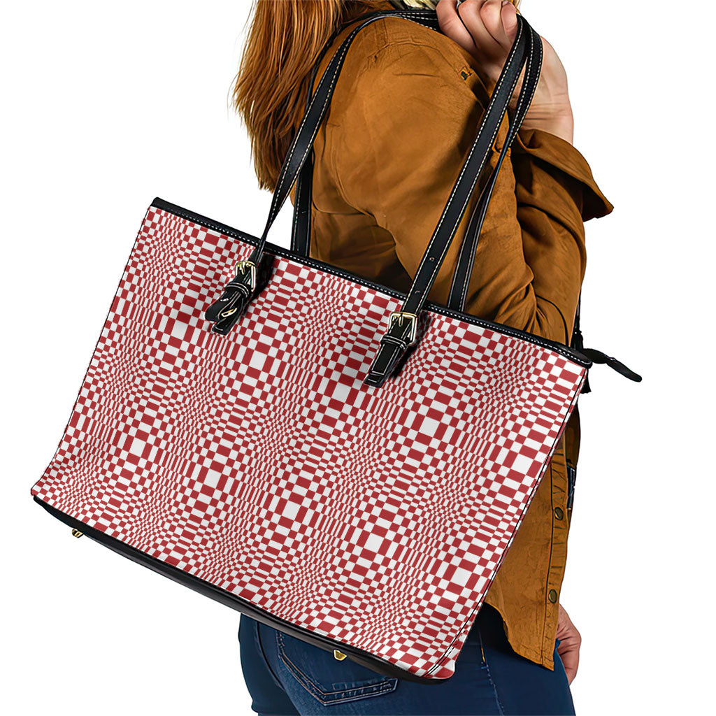 Red White Filipino Binakol Motifs Leather Tote Bag Mabuhay Philippines Festival Kusikus Pattern LT14 - Polynesian Pride