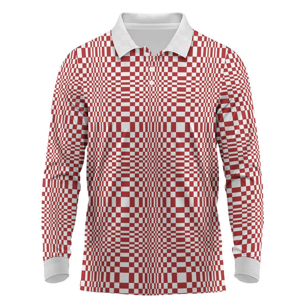 Red White Filipino Binakol Motifs Long Sleeve Polo Shirt Mabuhay Philippines Festival Kusikus Pattern LT14 Red - Polynesian Pride