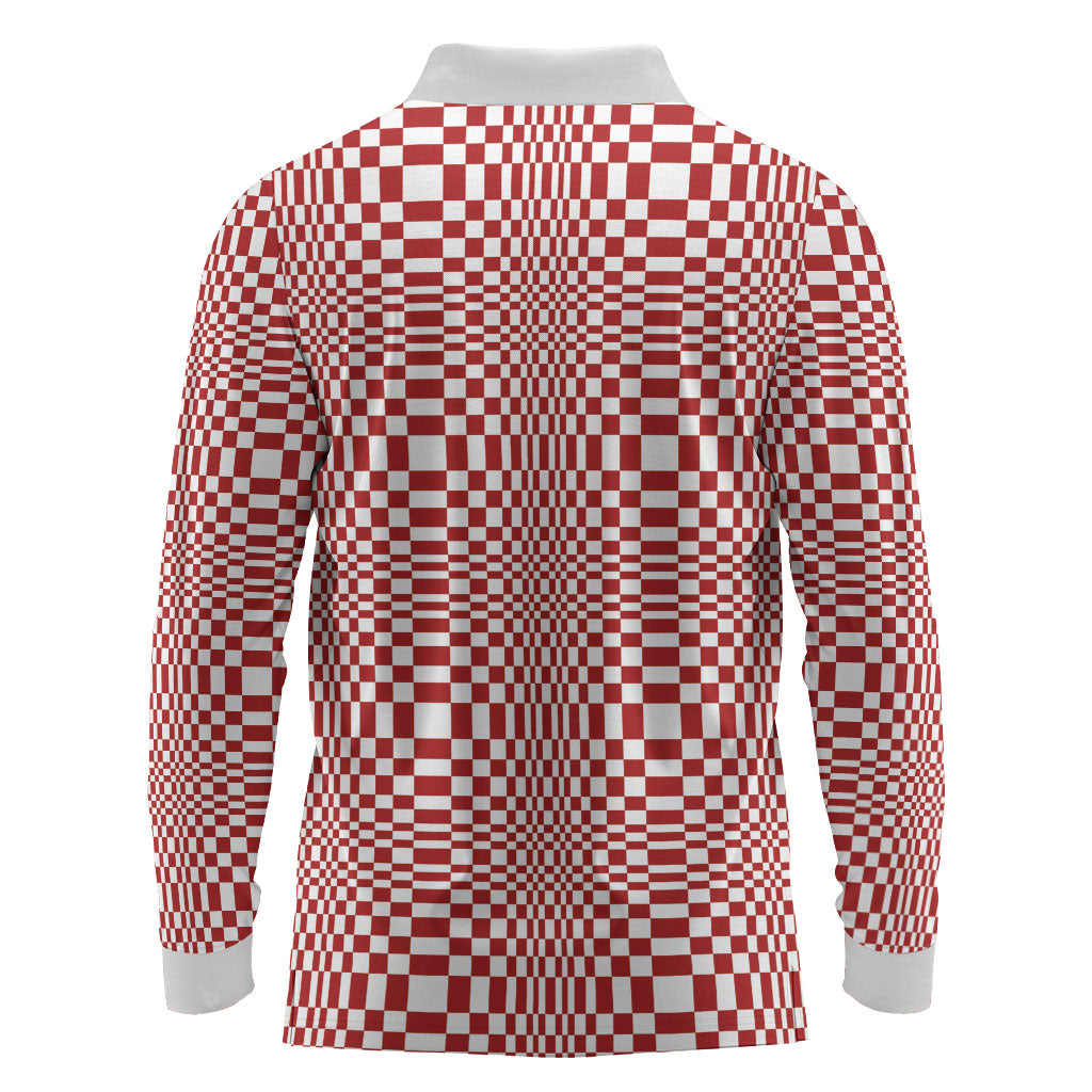 Red White Filipino Binakol Motifs Long Sleeve Polo Shirt Mabuhay Philippines Festival Kusikus Pattern LT14 - Polynesian Pride