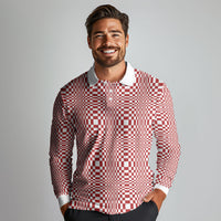 Red White Filipino Binakol Motifs Long Sleeve Polo Shirt Mabuhay Philippines Festival Kusikus Pattern LT14 - Polynesian Pride